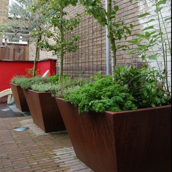 Large Wavey Corten Steel Planter Beds For Public
